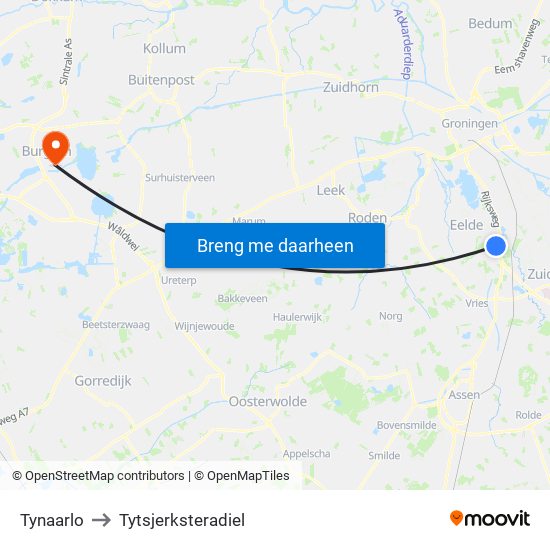 Tynaarlo to Tytsjerksteradiel map
