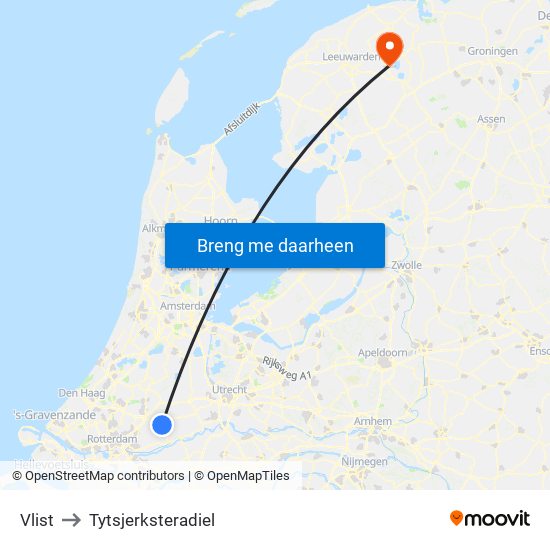 Vlist to Tytsjerksteradiel map