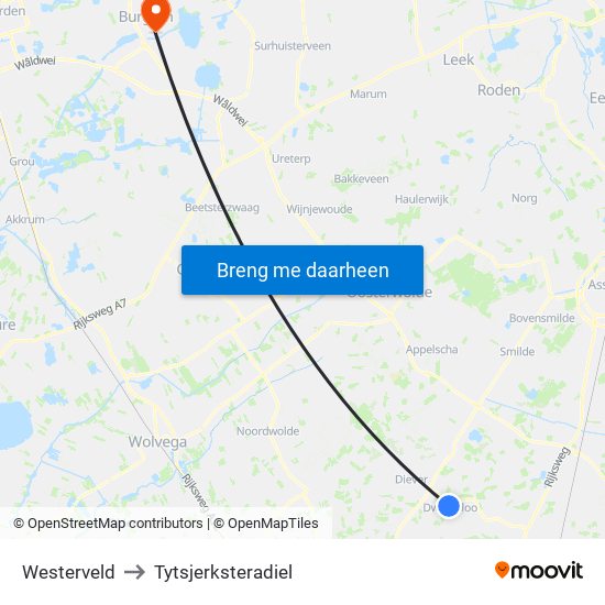 Westerveld to Tytsjerksteradiel map