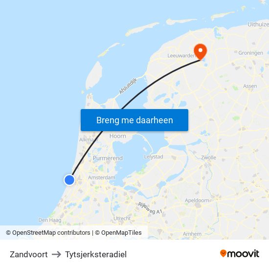 Zandvoort to Tytsjerksteradiel map