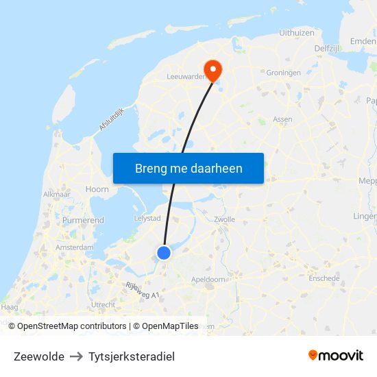 Zeewolde to Tytsjerksteradiel map
