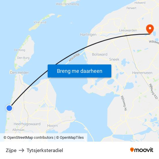 Zijpe to Tytsjerksteradiel map