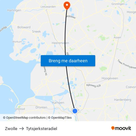 Zwolle to Tytsjerksteradiel map
