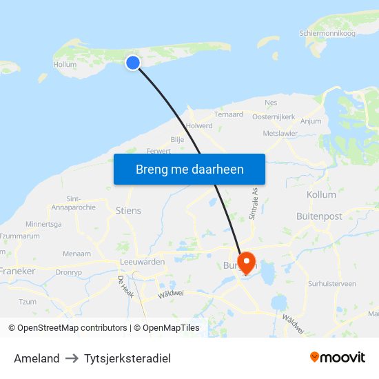 Ameland to Tytsjerksteradiel map