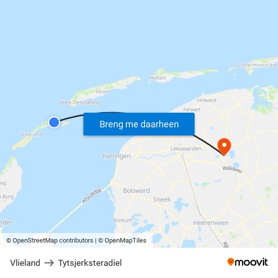 Vlieland to Tytsjerksteradiel map