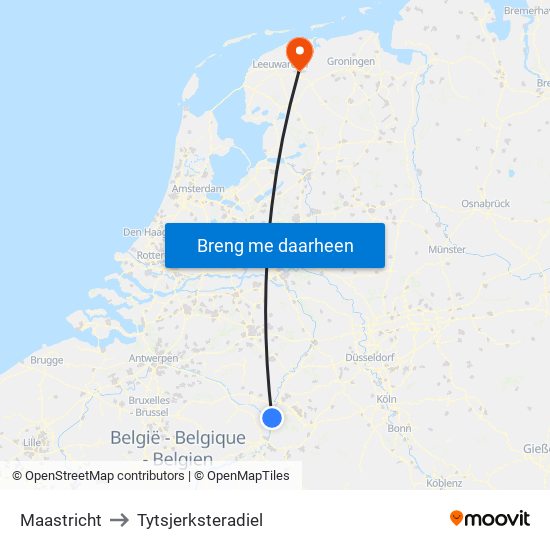 Maastricht to Tytsjerksteradiel map