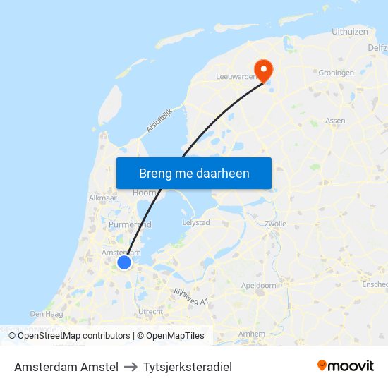 Amsterdam Amstel to Tytsjerksteradiel map