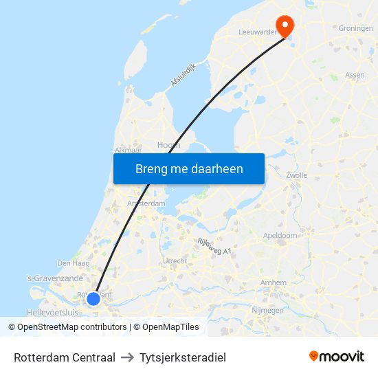 Rotterdam Centraal to Tytsjerksteradiel map