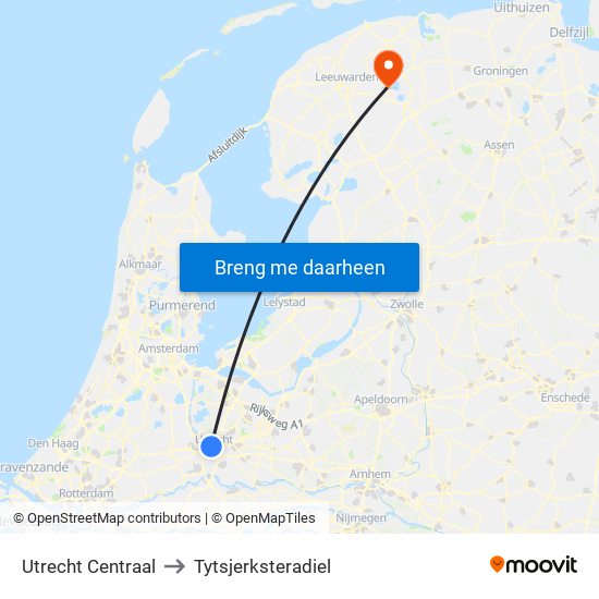 Utrecht Centraal to Tytsjerksteradiel map