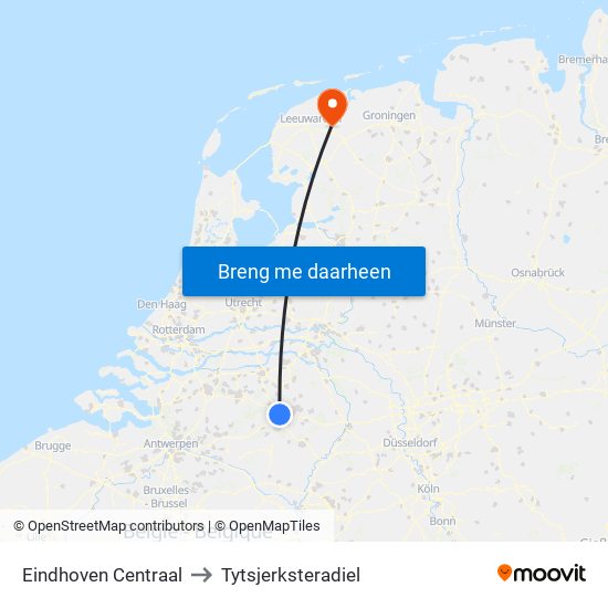 Eindhoven Centraal to Tytsjerksteradiel map