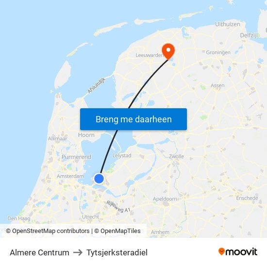 Almere Centrum to Tytsjerksteradiel map