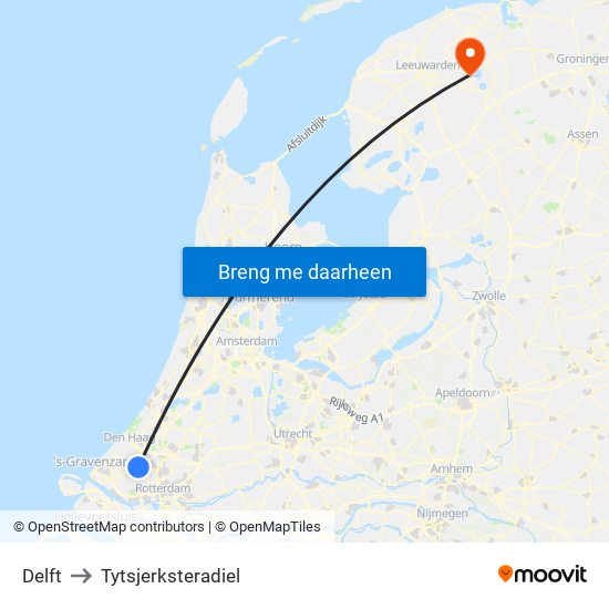 Delft to Tytsjerksteradiel map