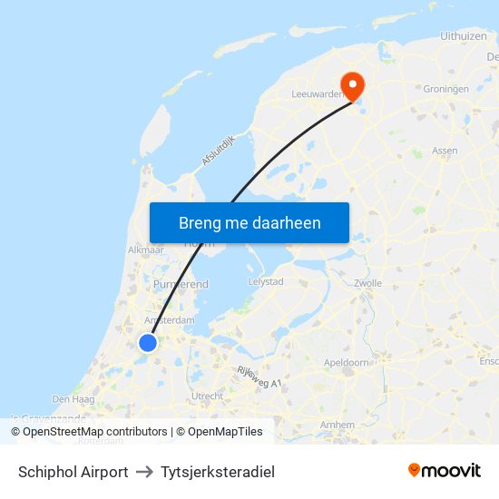 Schiphol Airport to Tytsjerksteradiel map