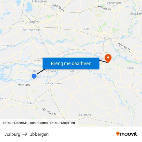Aalburg to Ubbergen map
