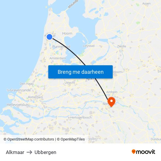 Alkmaar to Ubbergen map