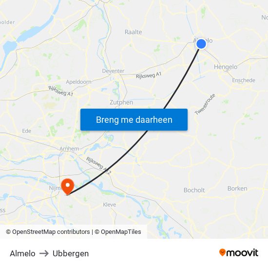 Almelo to Ubbergen map