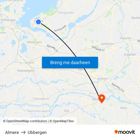 Almere to Ubbergen map