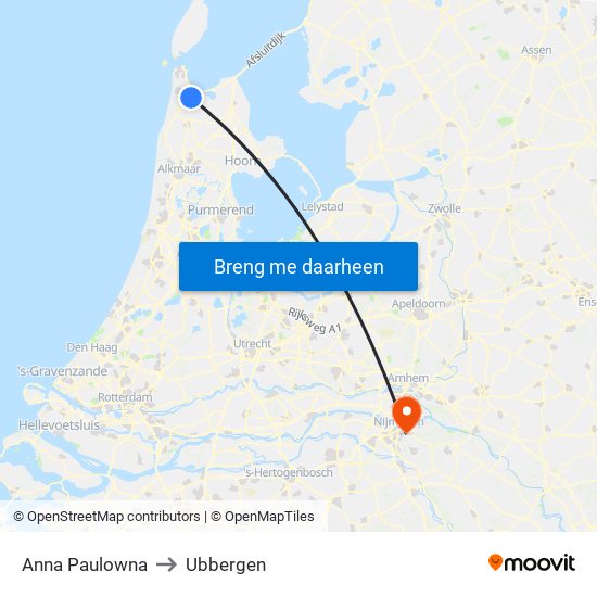 Anna Paulowna to Ubbergen map