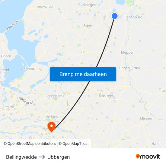Bellingwedde to Ubbergen map
