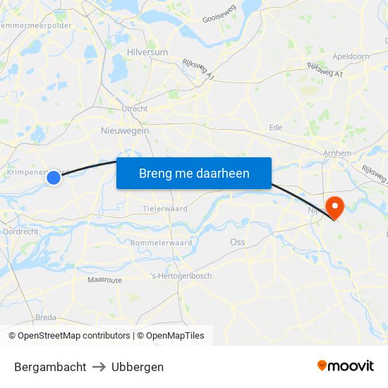 Bergambacht to Ubbergen map