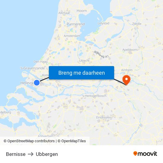 Bernisse to Ubbergen map