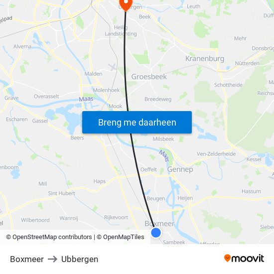 Boxmeer to Ubbergen map