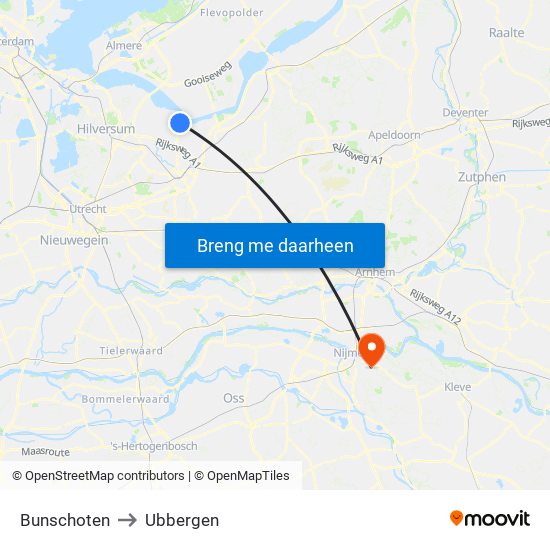 Bunschoten to Ubbergen map