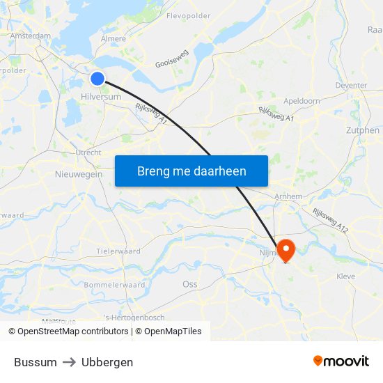 Bussum to Ubbergen map