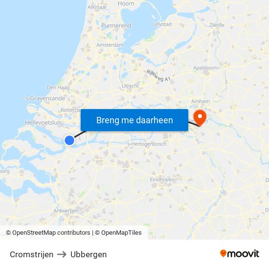 Cromstrijen to Ubbergen map