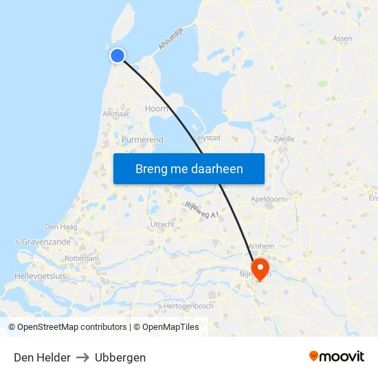 Den Helder to Ubbergen map