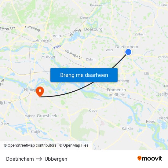 Doetinchem to Ubbergen map