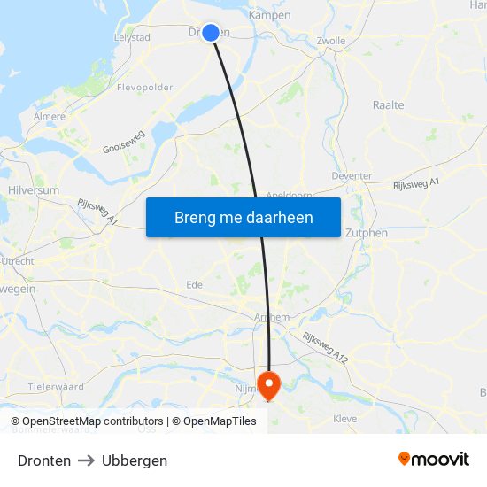 Dronten to Ubbergen map