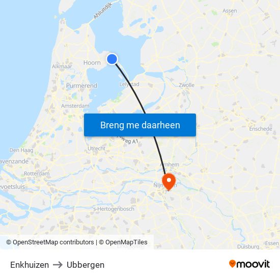 Enkhuizen to Ubbergen map