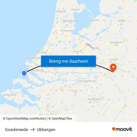 Goedereede to Ubbergen map