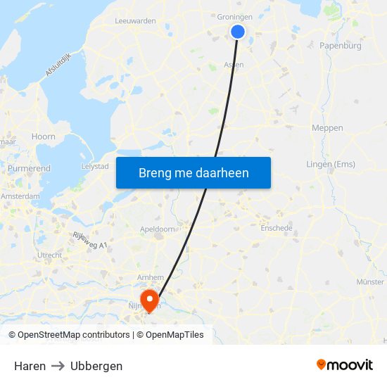 Haren to Ubbergen map