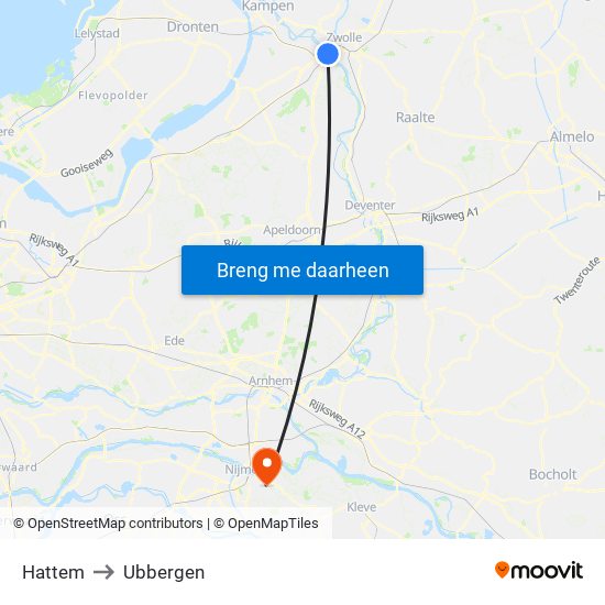 Hattem to Ubbergen map