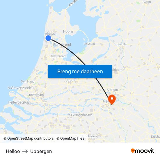 Heiloo to Ubbergen map