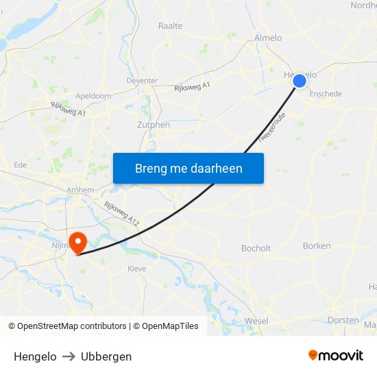 Hengelo to Ubbergen map