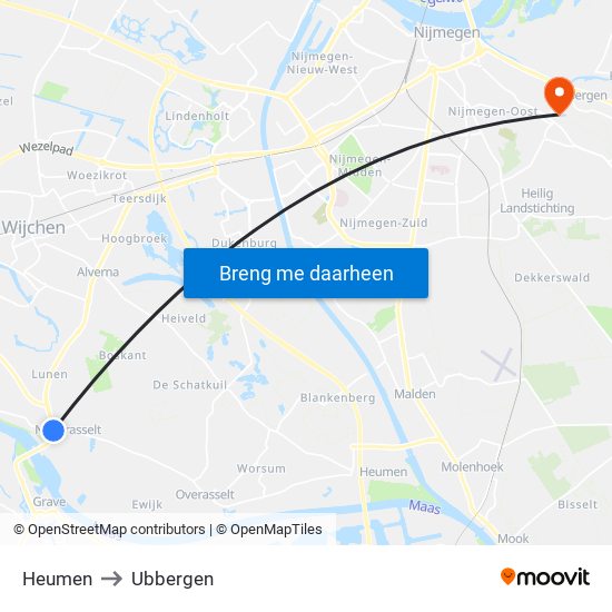 Heumen to Ubbergen map