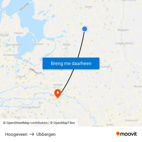 Hoogeveen to Ubbergen map