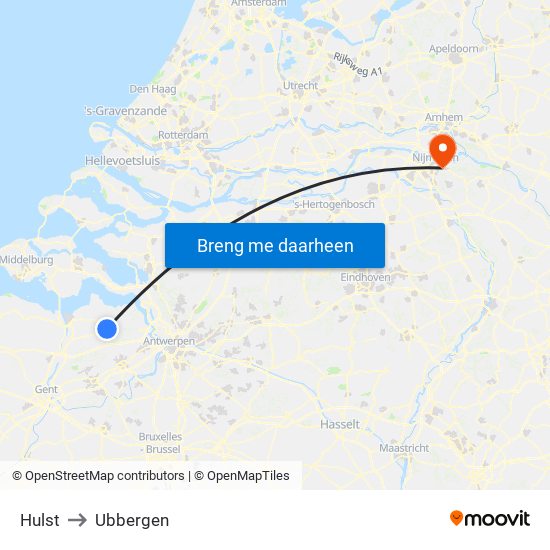 Hulst to Ubbergen map