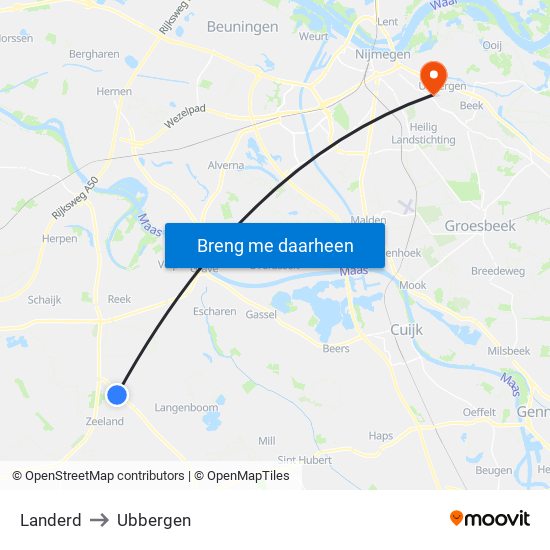 Landerd to Ubbergen map