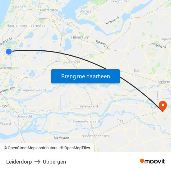 Leiderdorp to Ubbergen map