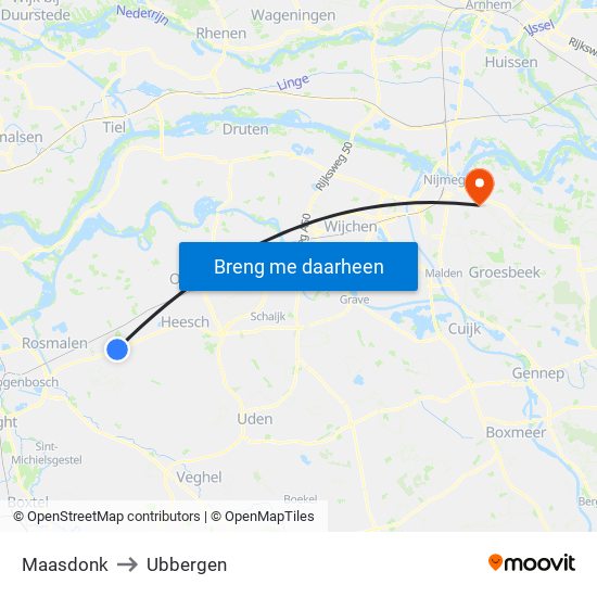 Maasdonk to Ubbergen map