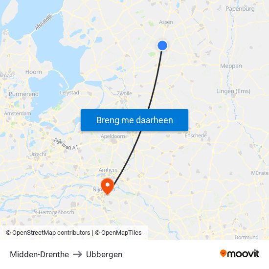 Midden-Drenthe to Ubbergen map