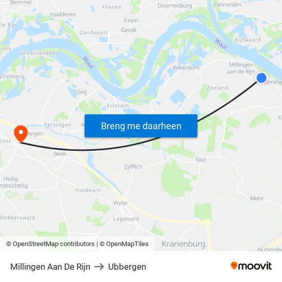 Millingen Aan De Rijn to Ubbergen map