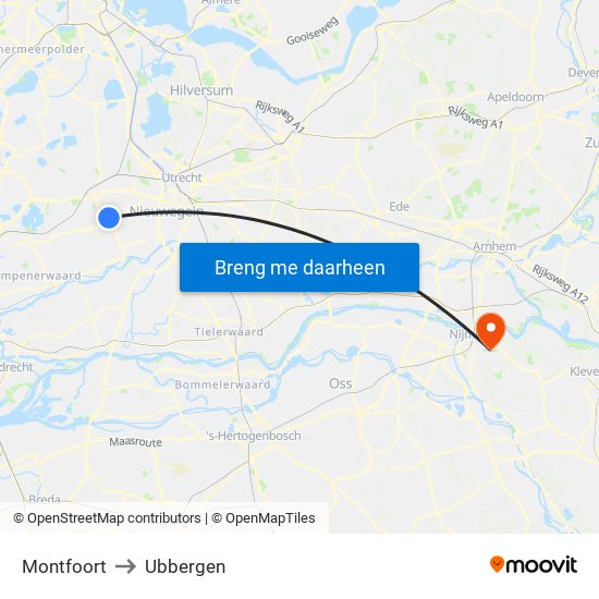 Montfoort to Ubbergen map