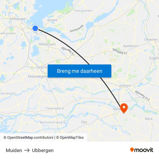 Muiden to Ubbergen map