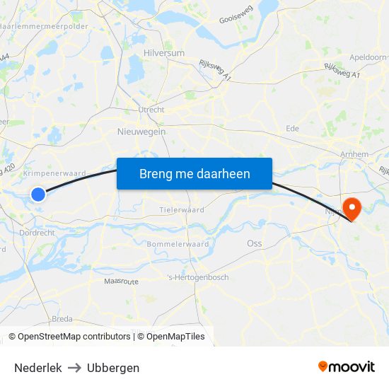 Nederlek to Ubbergen map