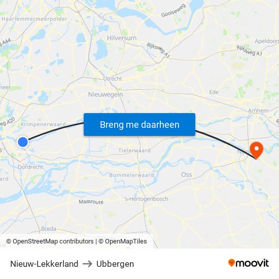 Nieuw-Lekkerland to Ubbergen map